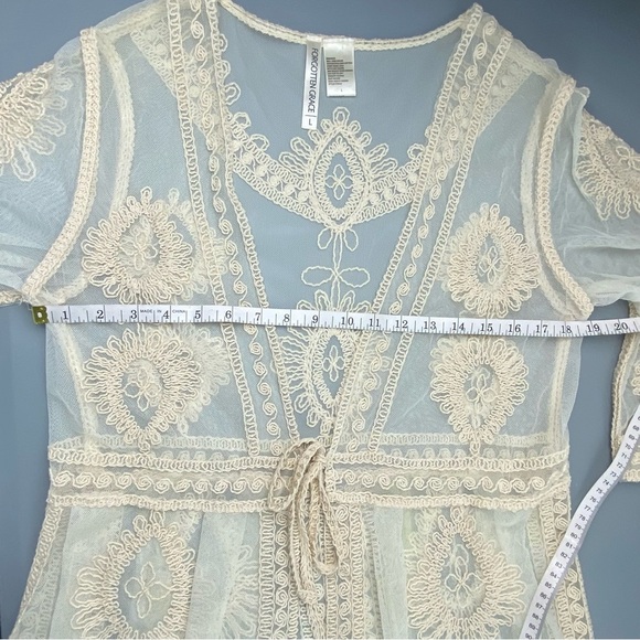 Forgotten Grace Beautiful Long Line Cardigan or Duster Sheer Cream Size Large - Picture 7 of 11